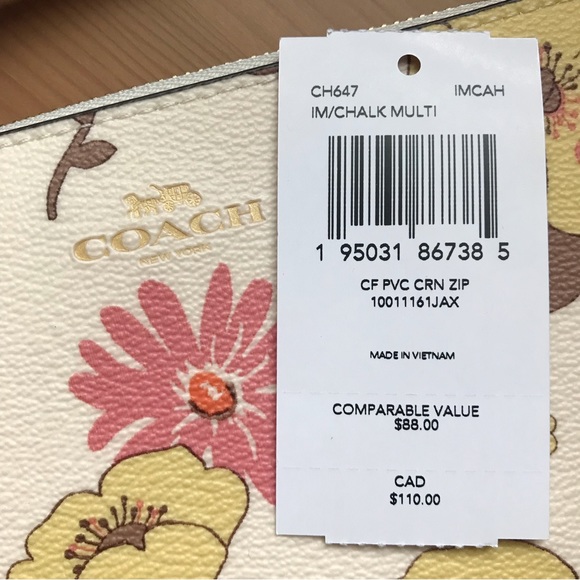 🌸 Coach Corner Zip Wristlet With Floral Cluster Print Gold/Chalk Multi - Picture 10 of 10